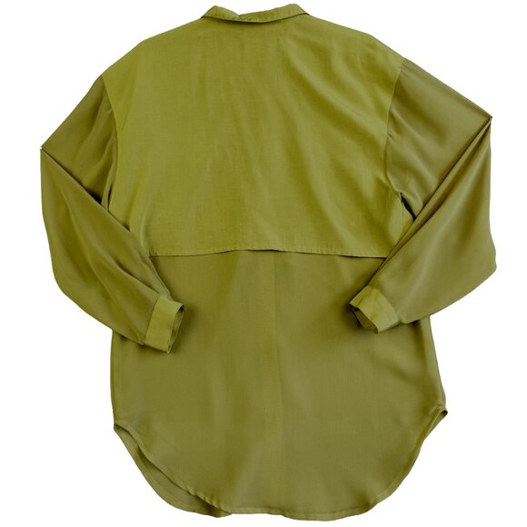 VTG Sheer Olive GREEN Benjamin A. Sheer Sleeve & Lower Panel Button Shirt  W M/L - Picture 2 of 6